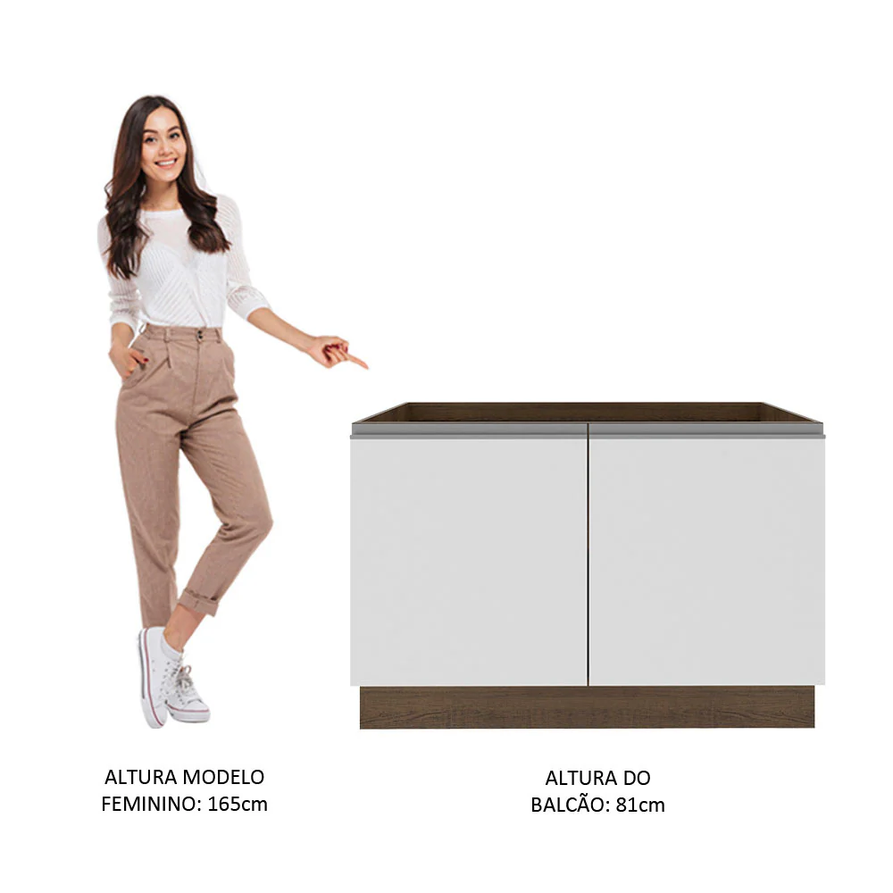 Balcão Gabinete de Pia Madesa Glamy 120 cm 2 Portas (Sem Tampo e Pia) Rustic/Branco - Image 5