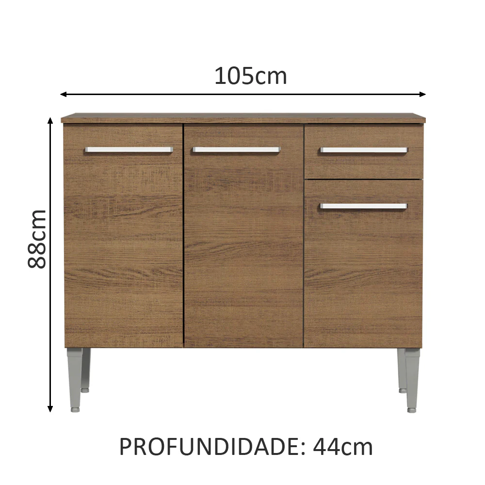 Balcão Gabinete Madesa Emilly 3 Portas e 1 Gaveta Rustic - Image 2