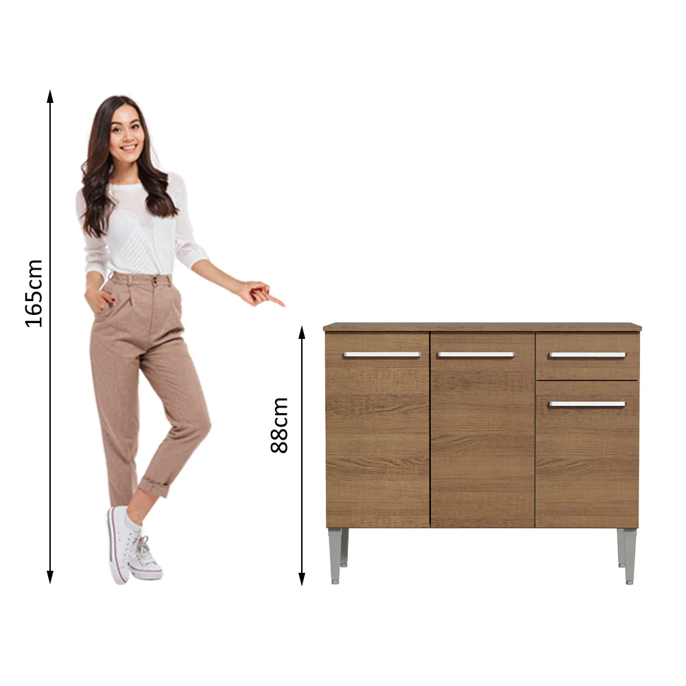 Balcão Gabinete Madesa Emilly 3 Portas e 1 Gaveta Rustic - Image 5