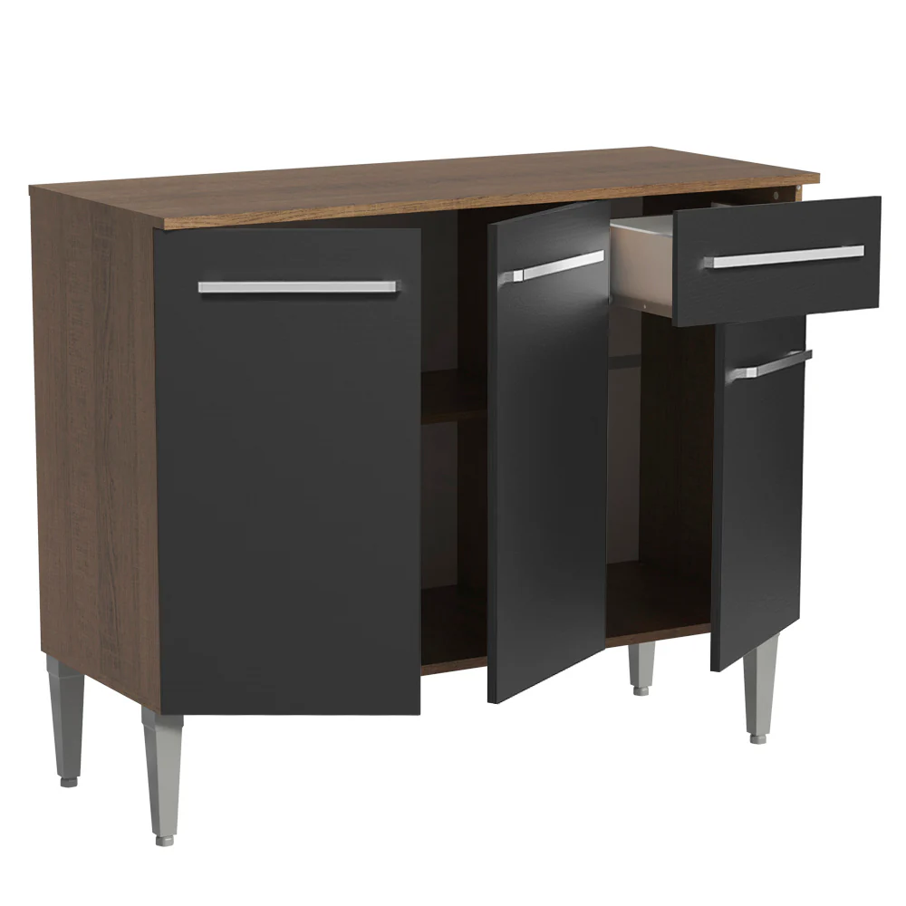 Balcão Gabinete Madesa Emilly 3 Portas e 1 Gaveta Rustic/Preto - Image 3