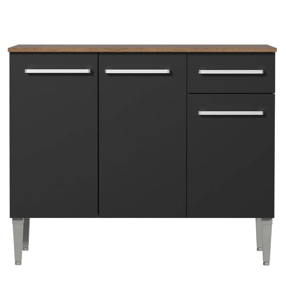 Balcão Gabinete Madesa Emilly 3 Portas e 1 Gaveta Rustic/Preto - Image 8