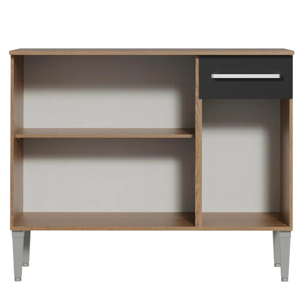 Balcão Gabinete Madesa Emilly 3 Portas e 1 Gaveta Rustic/Preto - Image 9