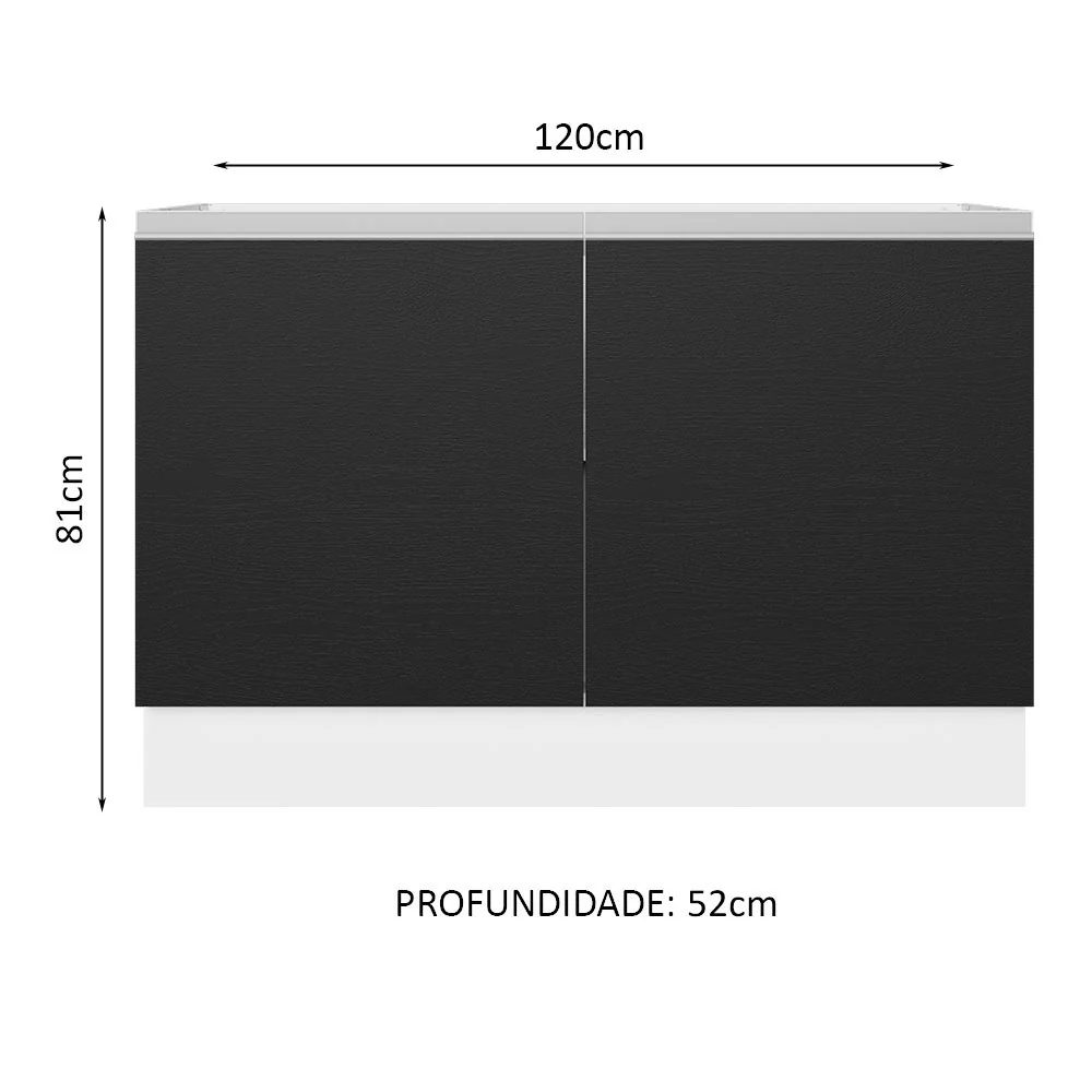 Balcão Gabinete de Pia 100% MDF 120 cm 2 Portas Branco/Preto Acordes Madesa - Image 2