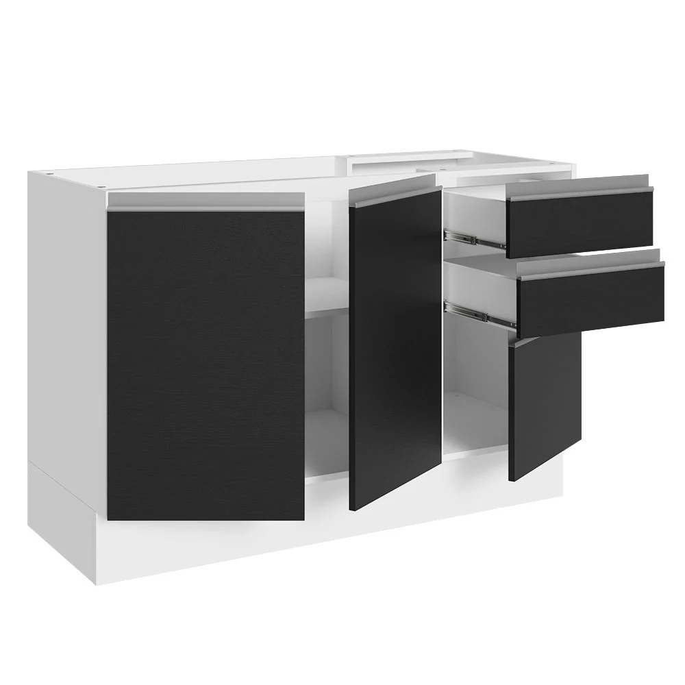 Balcão Gabinete de Pia 100% MDF 120 cm 3 Portas 2 Gavetas Branco/Preto Acordes Madesa - Image 5