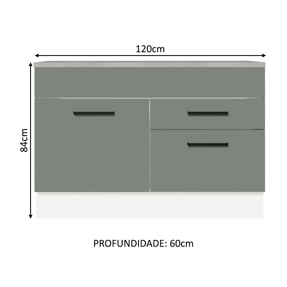 Balcão Gabinete 120 x 60 cm 1 Porta 2 Gavetas Branco/Cinza (Com Tampo) Agata Madesa - Image 2