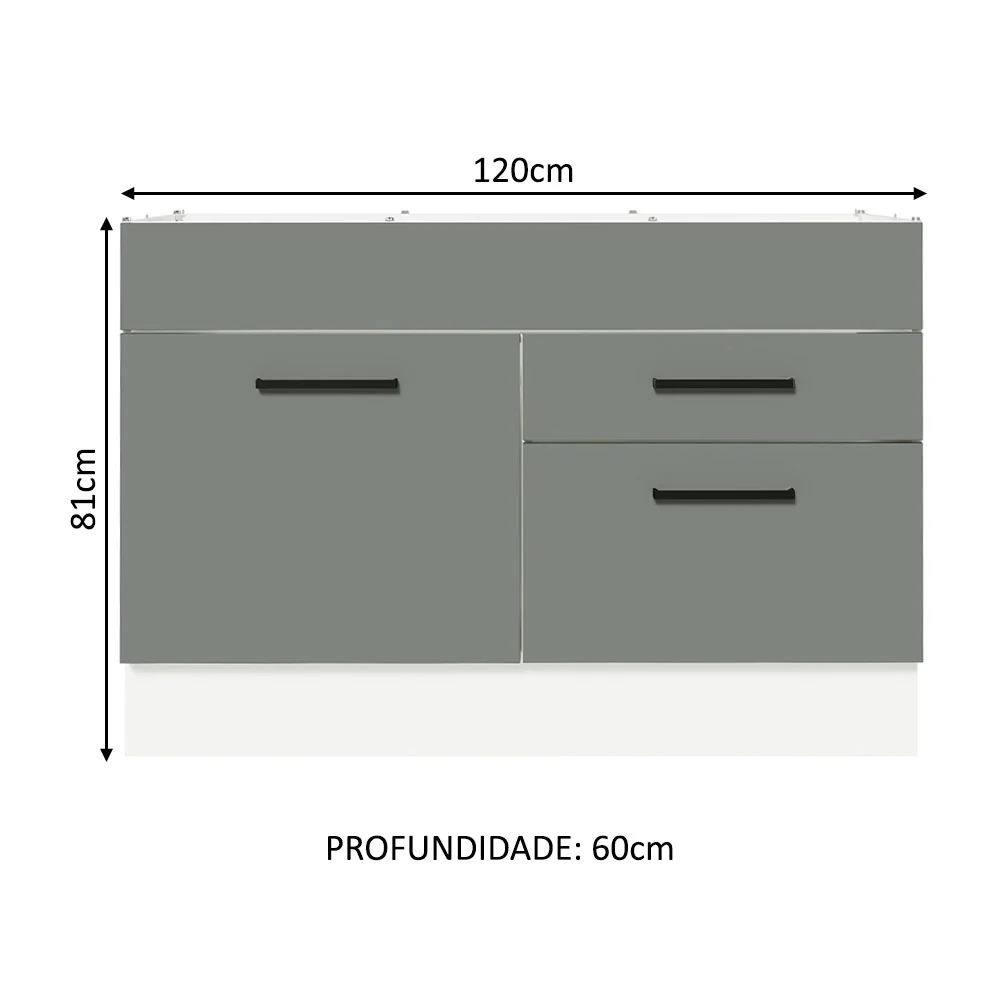Balcão Gabinete de Pia 120 x 60 cm 1 Porta 2 Gavetas Branco/Cinza (Sem Tampo) Agata Madesa - Image 2