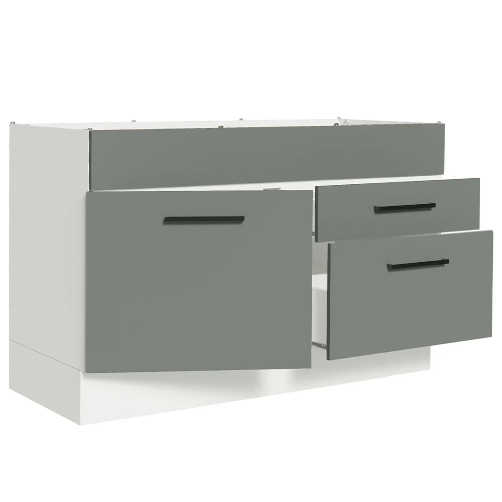 Balcão Gabinete de Pia 120 x 60 cm 1 Porta 2 Gavetas Branco/Cinza (Sem Tampo) Agata Madesa - Image 5