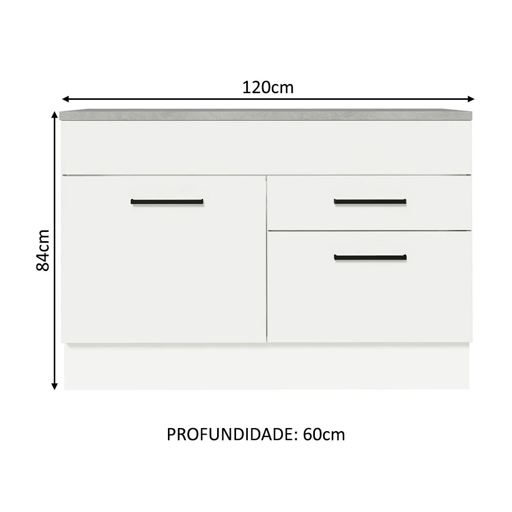 Balcão Gabinete 120 x 60 cm 1 Porta 2 Gavetas Branco (Com Tampo) Agata Madesa - Image 2