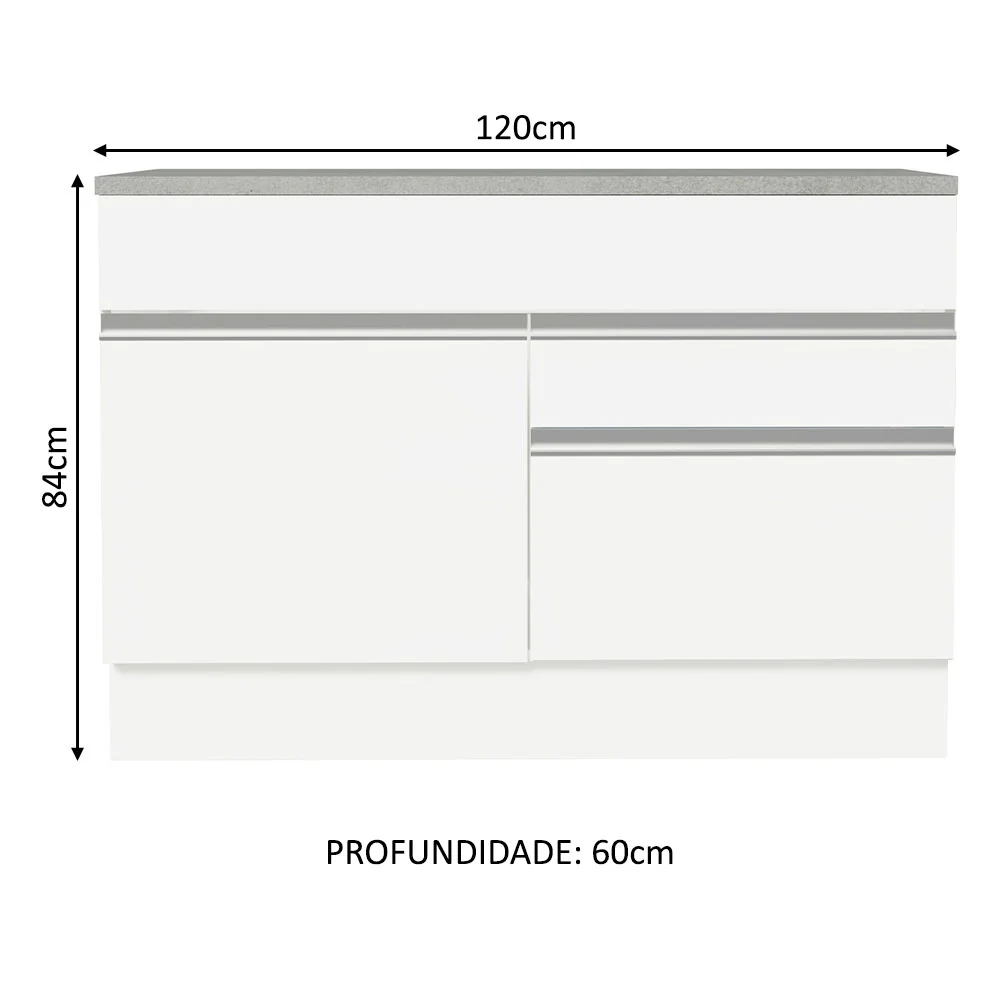 Balcão Gabinete 120 x 60 cm 1 Porta 2 Gavetas Branco (Com Tampo) Glamy Madesa - Image 2