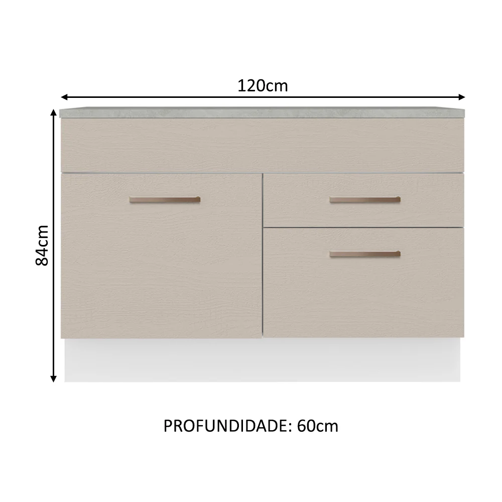 Balcão Gabinete 120 x 60 cm 1 Porta 2 Gavetas Branco/Crema (Com Tampo) Agata Madesa - Image 2