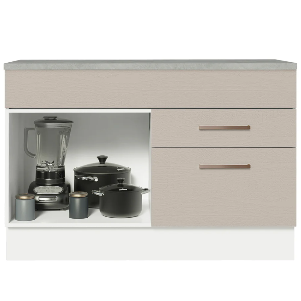 Balcão Gabinete 120 x 60 cm 1 Porta 2 Gavetas Branco/Crema (Com Tampo) Agata Madesa - Image 3