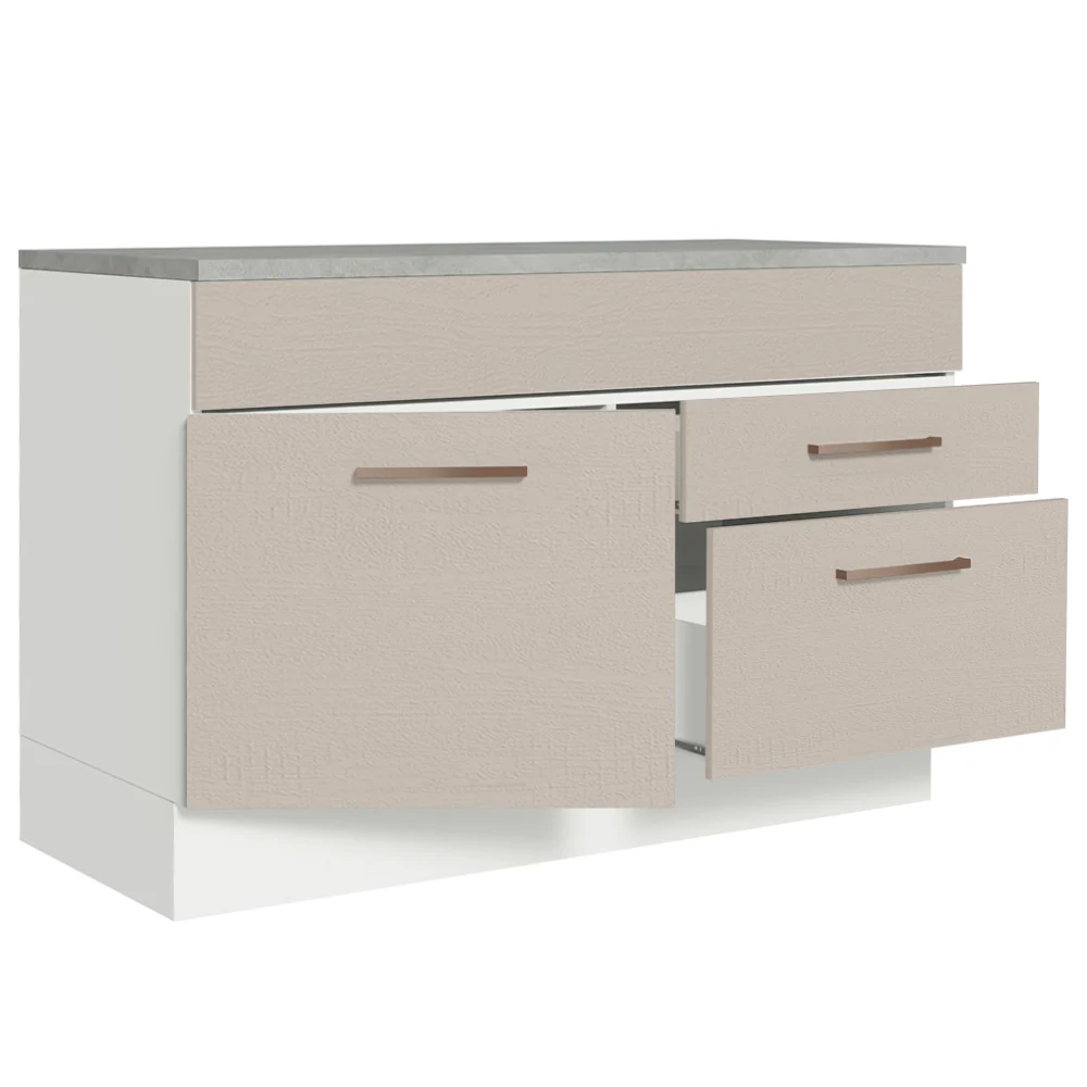 Balcão Gabinete 120 x 60 cm 1 Porta 2 Gavetas Branco/Crema (Com Tampo) Agata Madesa - Image 4