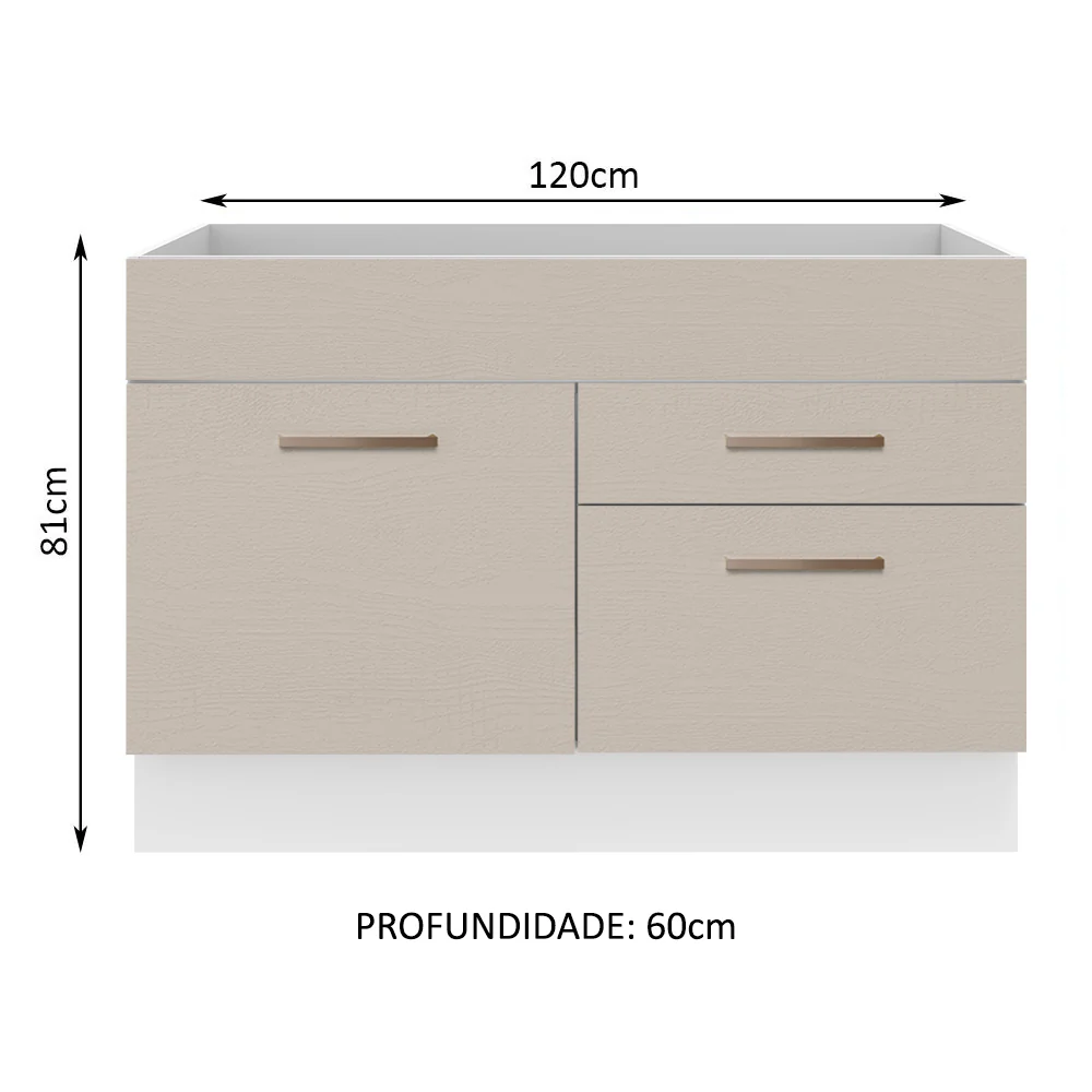 Balcão Gabinete de Pia 120 x 60 cm 1 Porta 2 Gavetas Branco/Crema (Sem Tampo) Agata Madesa - Image 2