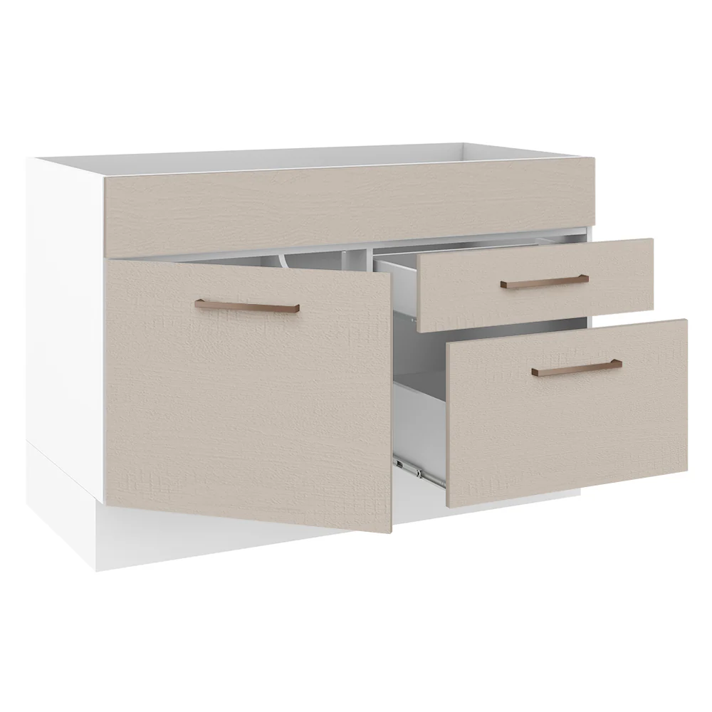 Balcão Gabinete de Pia 120 x 60 cm 1 Porta 2 Gavetas Branco/Crema (Sem Tampo) Agata Madesa - Image 4