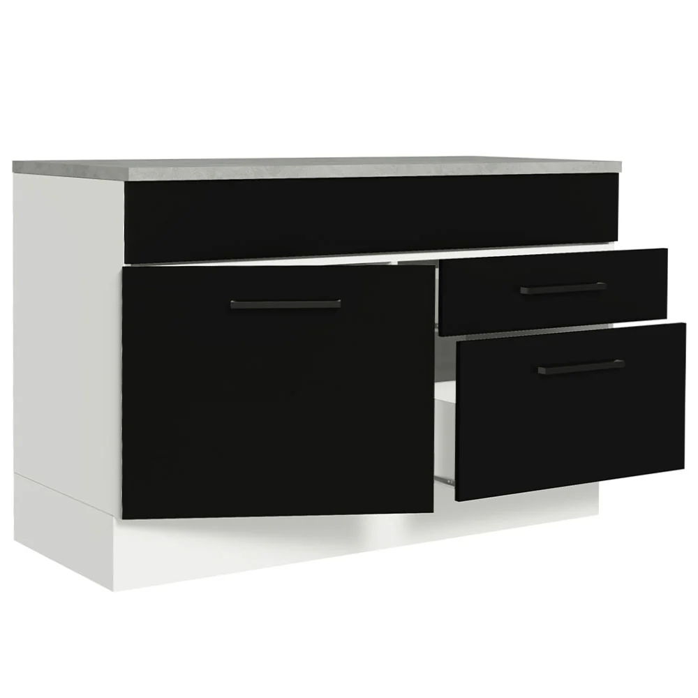 Balcão Gabinete 120 x 60 cm 1 Porta 2 Gavetas Branco/Preto (Com Tampo) Agata Madesa - Image 5