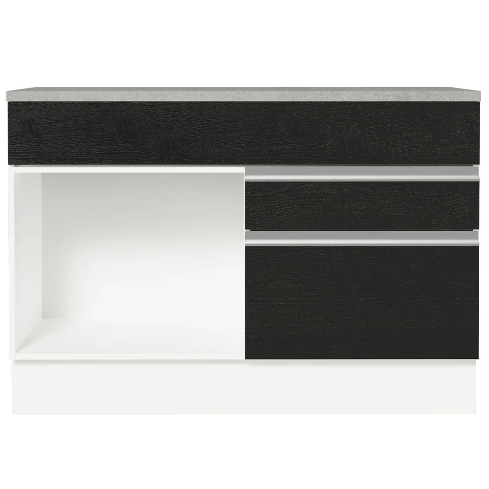 Balcão Gabinete 120 x 60 cm 1 Porta 2 Gavetas Branco/Preto (Com Tampo) Glamy Madesa - Image 11