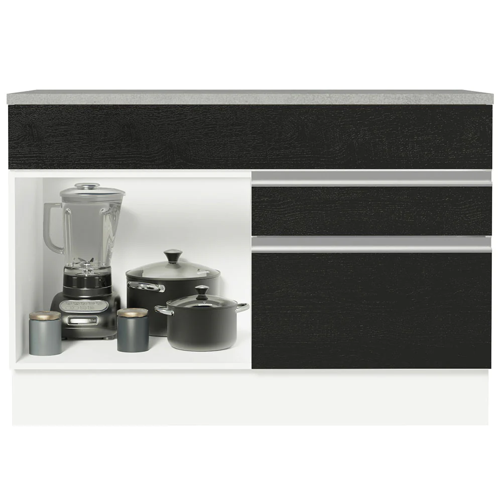 Balcão Gabinete 120 x 60 cm 1 Porta 2 Gavetas Branco/Preto (Com Tampo) Glamy Madesa - Image 3