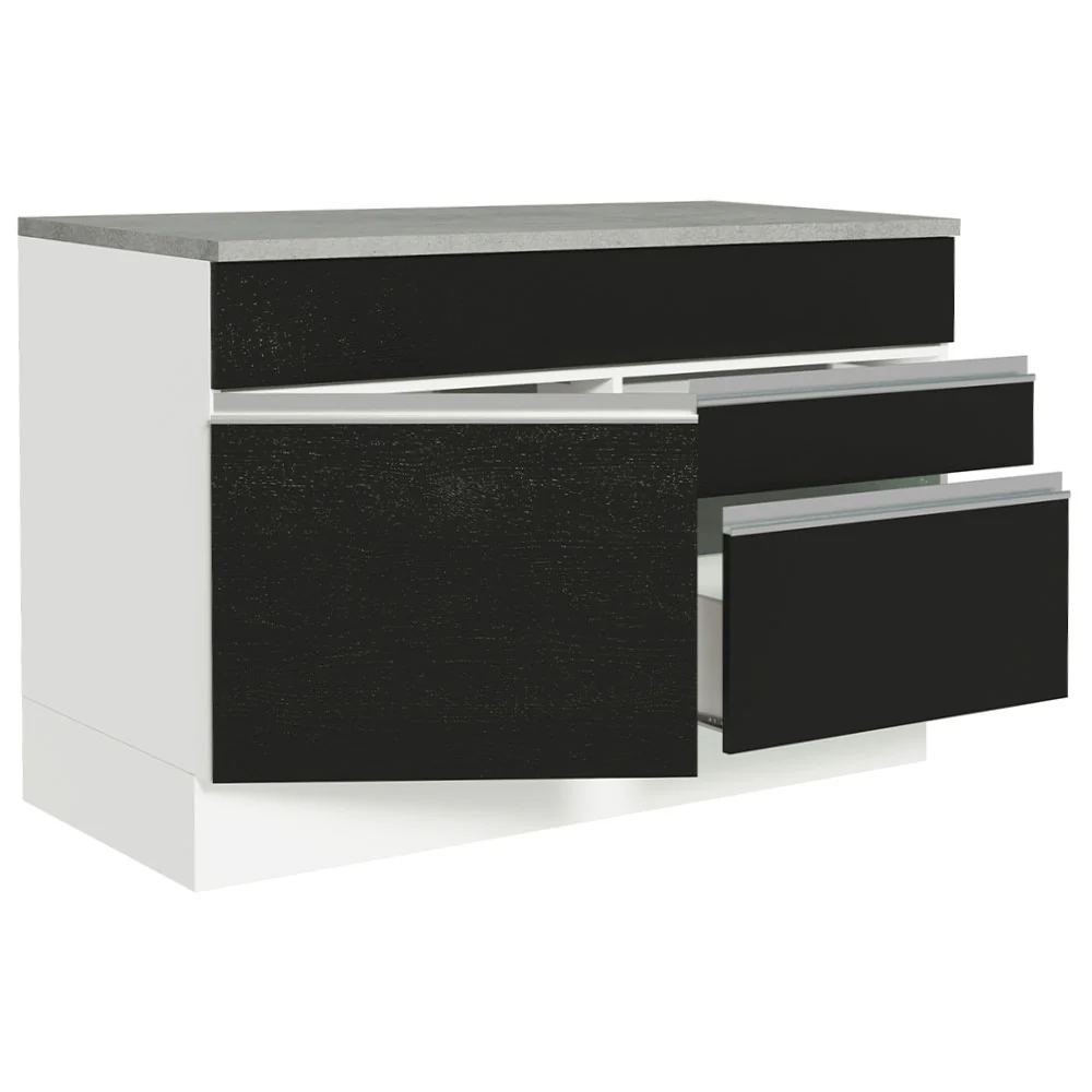 Balcão Gabinete 120 x 60 cm 1 Porta 2 Gavetas Branco/Preto (Com Tampo) Glamy Madesa - Image 5