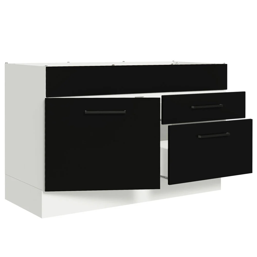 Balcão Gabinete de Pia 120 x 60 cm 1 Porta 2 Gavetas Branco/Preto (Sem Tampo) Agata Madesa - Image 5