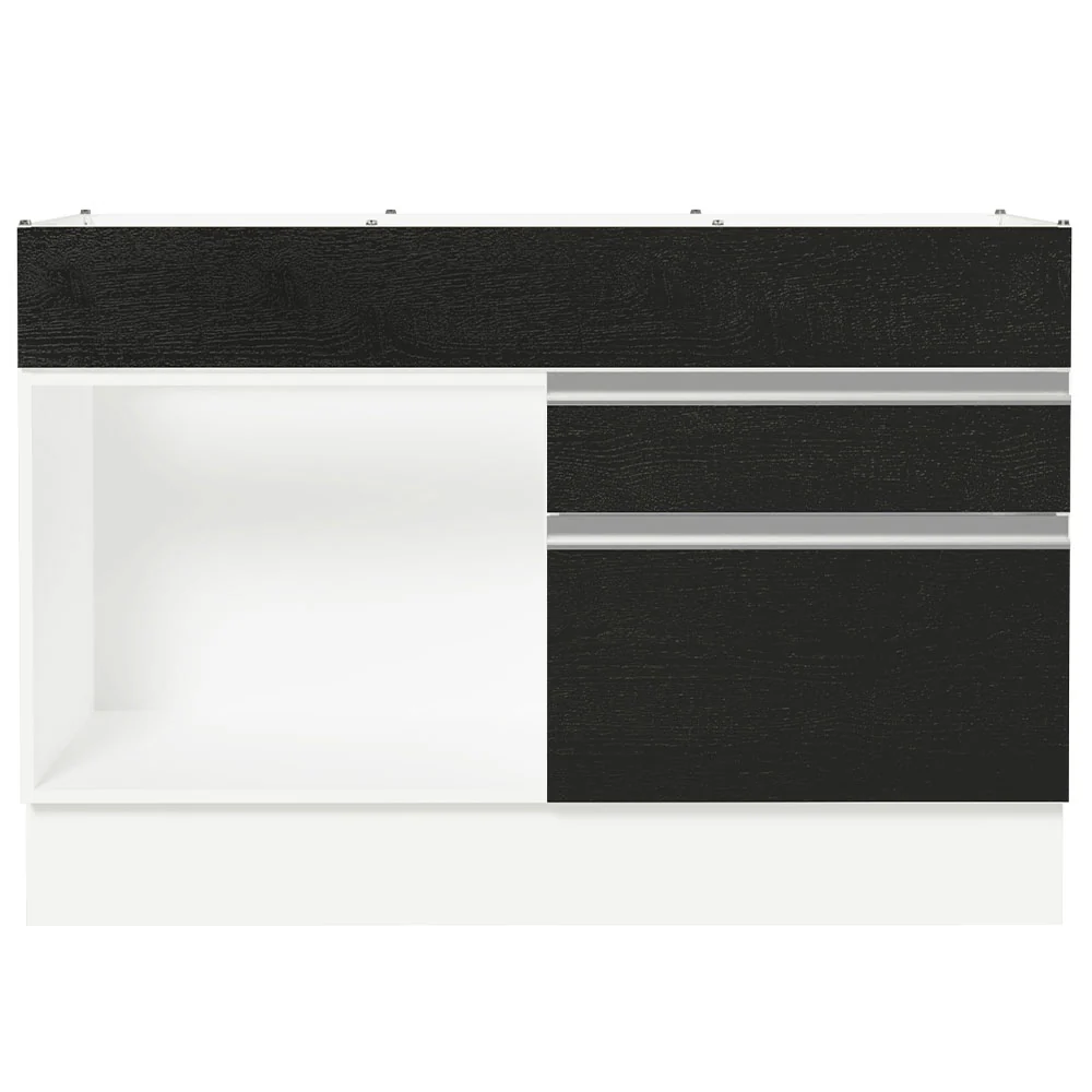 Balcão Gabinete de Pia 120 x 60 cm 1 Porta 2 Gavetas Branco/Preto (Sem Tampo) Glamy Madesa - Image 11
