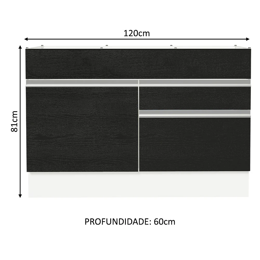 Balcão Gabinete de Pia 120 x 60 cm 1 Porta 2 Gavetas Branco/Preto (Sem Tampo) Glamy Madesa - Image 2