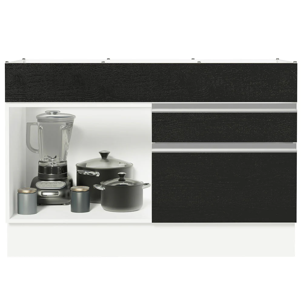 Balcão Gabinete de Pia 120 x 60 cm 1 Porta 2 Gavetas Branco/Preto (Sem Tampo) Glamy Madesa - Image 3