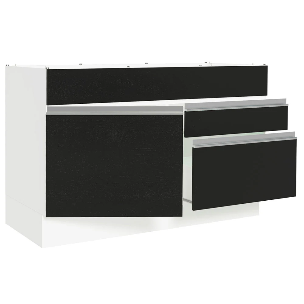 Balcão Gabinete de Pia 120 x 60 cm 1 Porta 2 Gavetas Branco/Preto (Sem Tampo) Glamy Madesa - Image 5