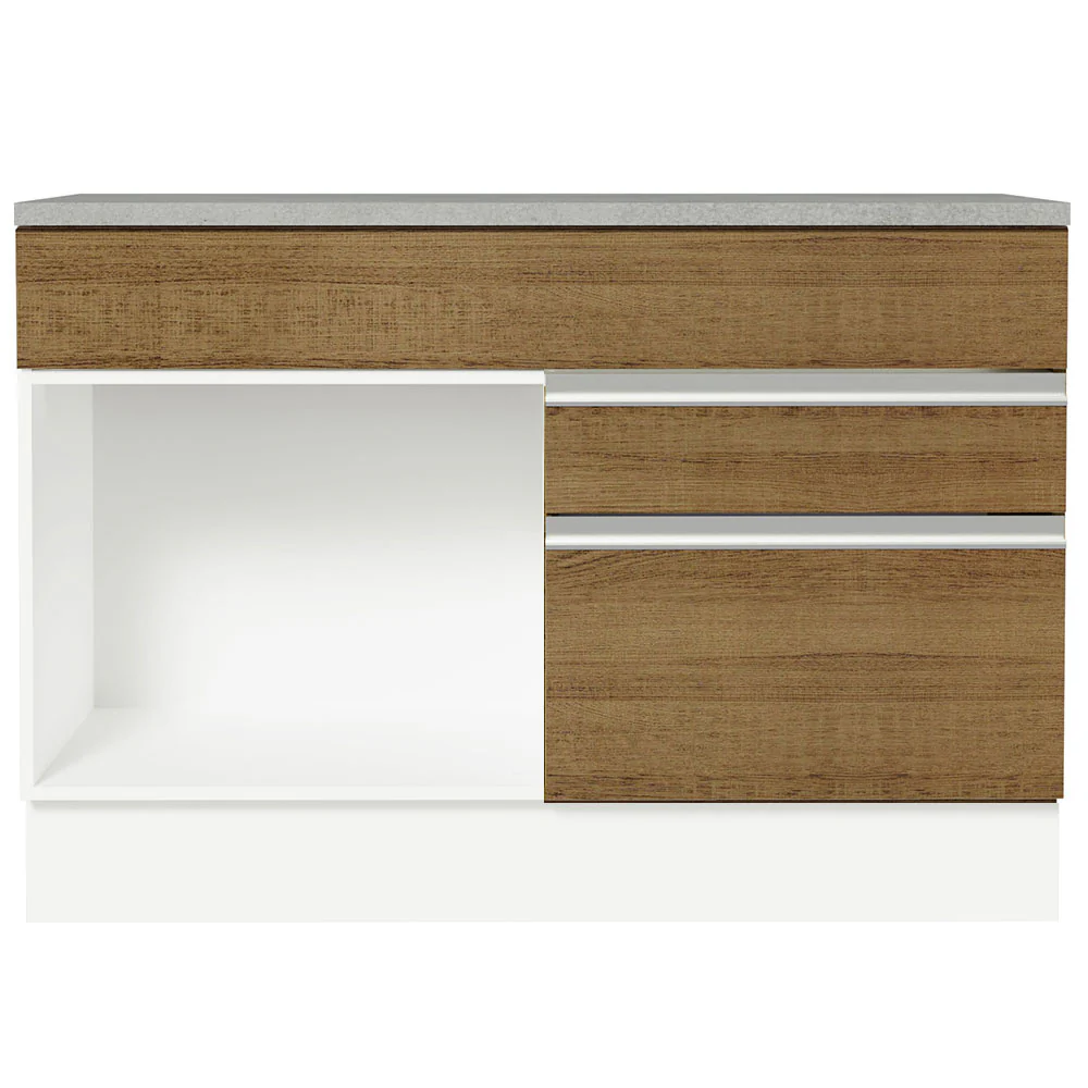 Balcão Gabinete 120 x 60 cm 1 Porta 2 Gavetas Branco/Rustic (Com Tampo) Glamy Madesa - Image 11