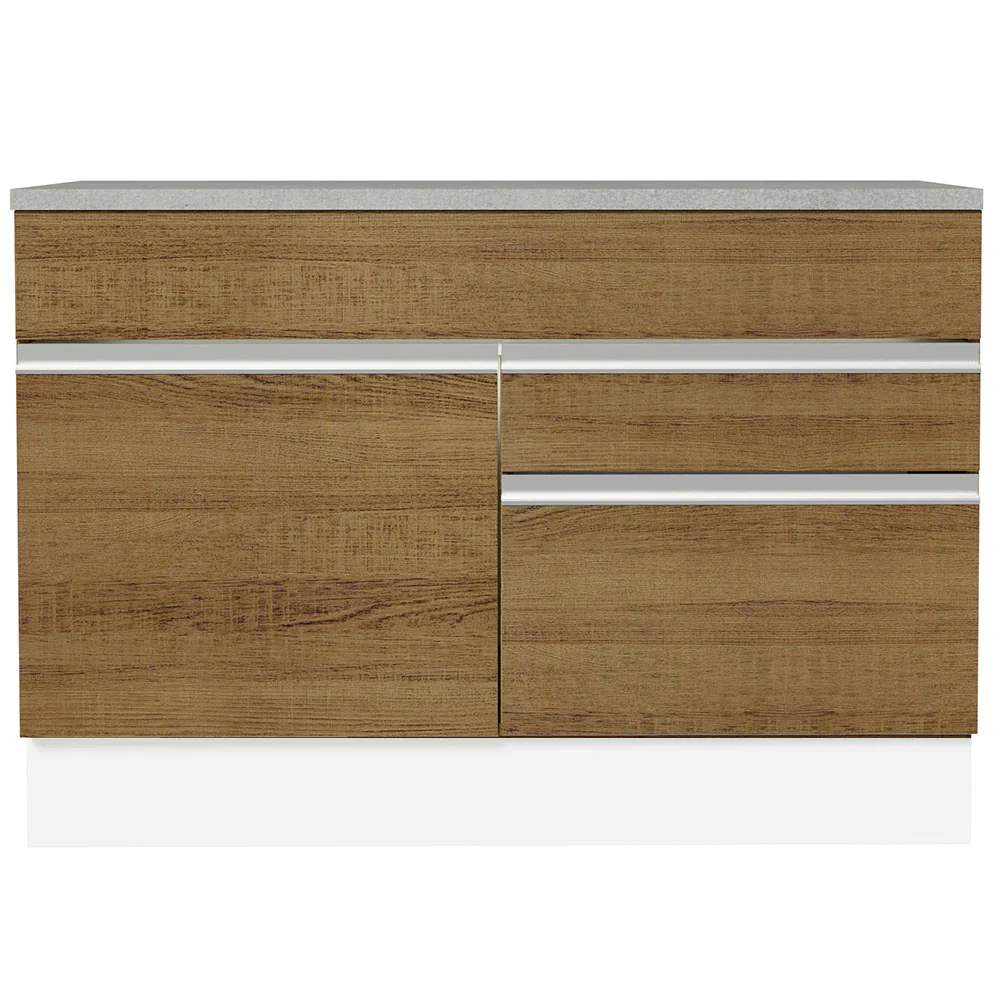 Balcão Gabinete 120 x 60 cm 1 Porta 2 Gavetas Branco/Rustic (Com Tampo) Glamy Madesa - Image 12