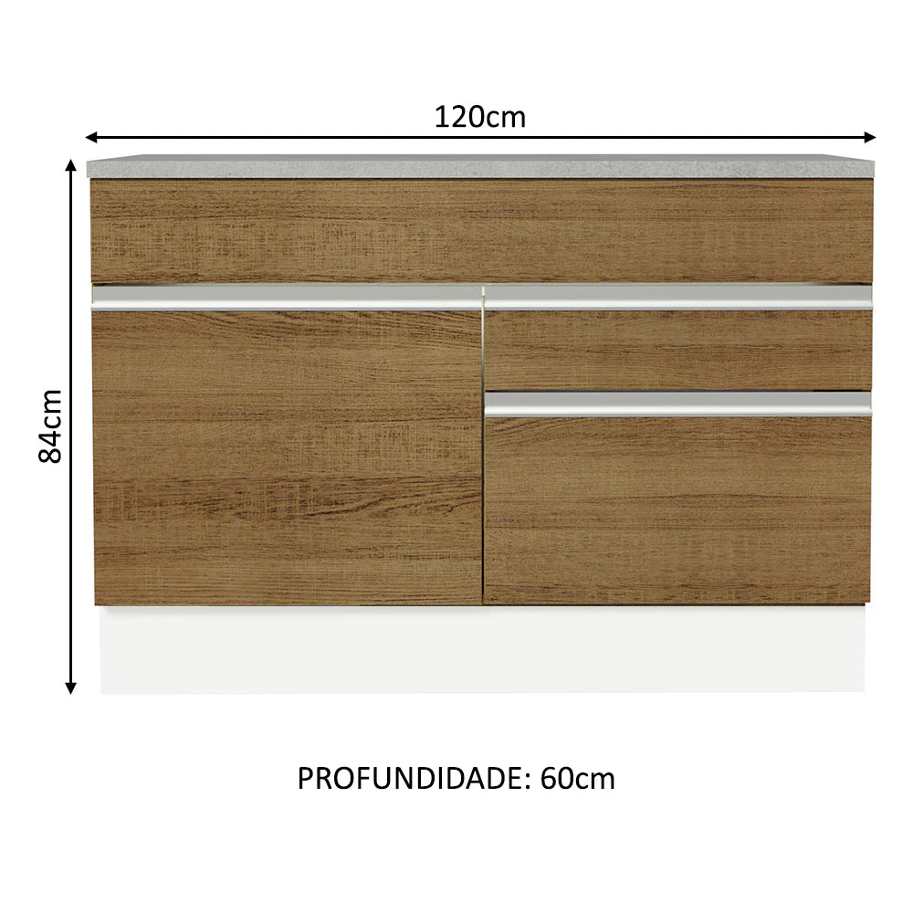 Balcão Gabinete 120 x 60 cm 1 Porta 2 Gavetas Branco/Rustic (Com Tampo) Glamy Madesa - Image 2
