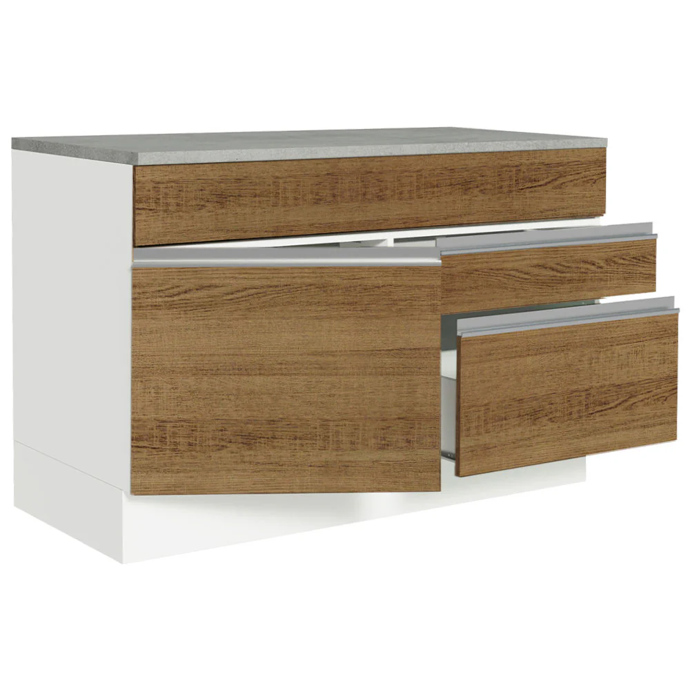Balcão Gabinete 120 x 60 cm 1 Porta 2 Gavetas Branco/Rustic (Com Tampo) Glamy Madesa - Image 5