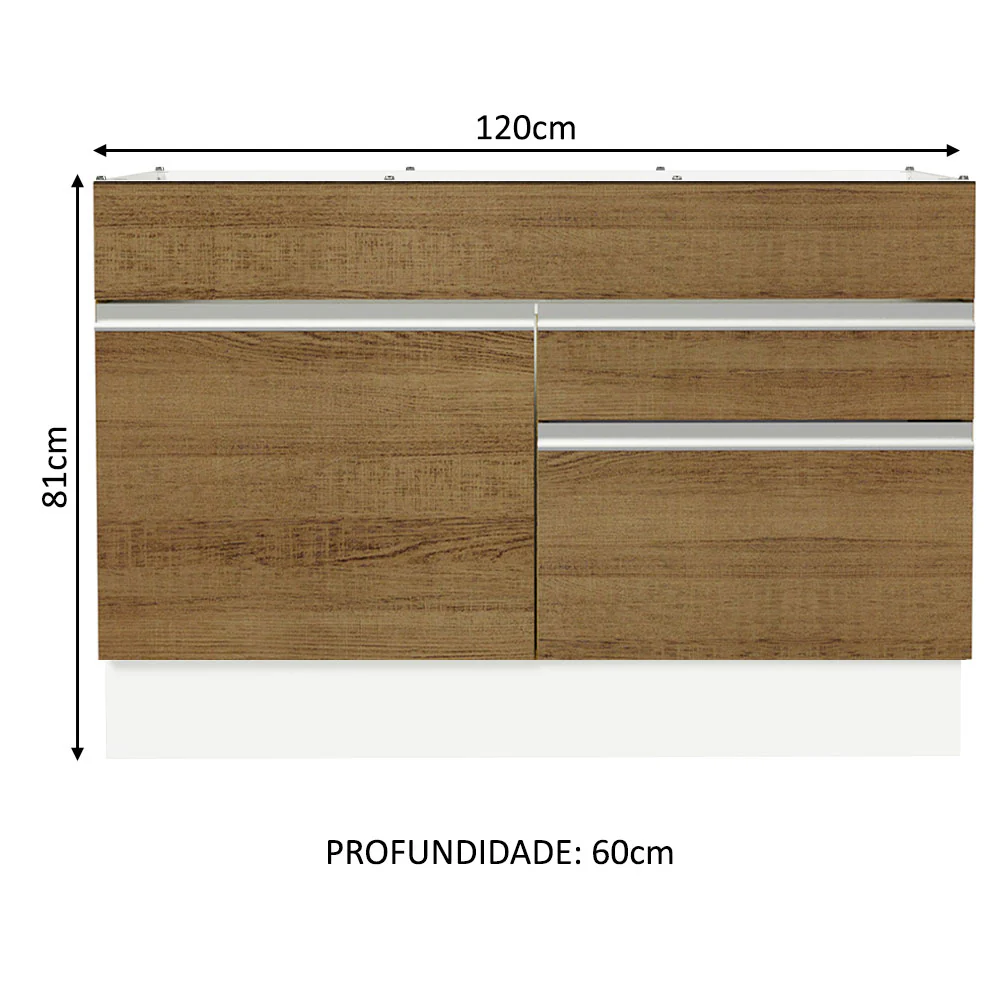 Balcão Gabinete de Pia 120 x 60 cm 1 Porta 2 Gavetas Branco/Rustic (Sem Tampo) Glamy Madesa - Image 2