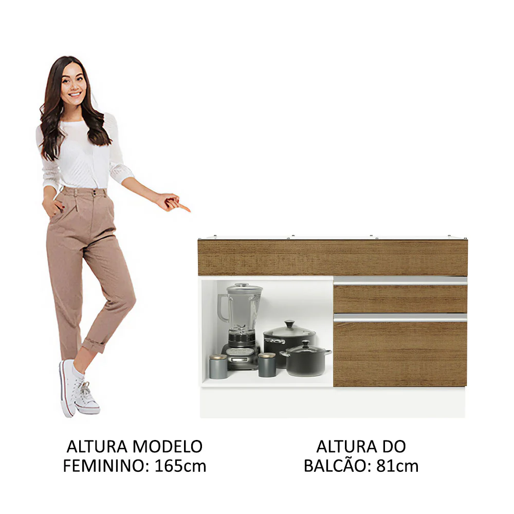 Balcão Gabinete de Pia 120 x 60 cm 1 Porta 2 Gavetas Branco/Rustic (Sem Tampo) Glamy Madesa - Image 4