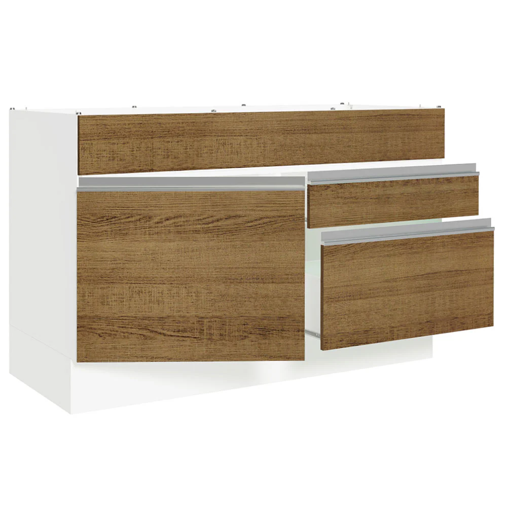 Balcão Gabinete de Pia 120 x 60 cm 1 Porta 2 Gavetas Branco/Rustic (Sem Tampo) Glamy Madesa - Image 5