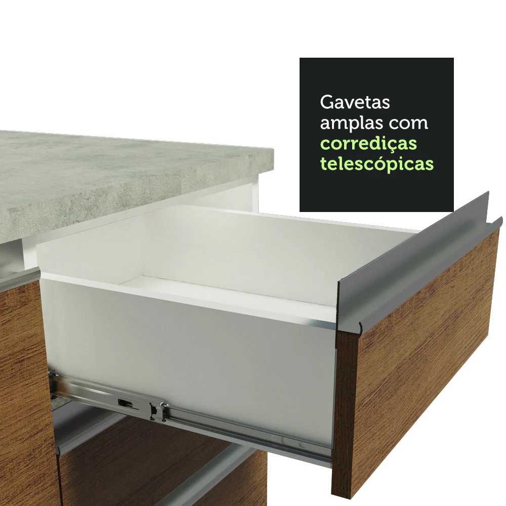 Balcão Gabinete de Pia 120 x 60 cm 1 Porta 2 Gavetas Branco/Rustic (Sem Tampo) Glamy Madesa - Image 7