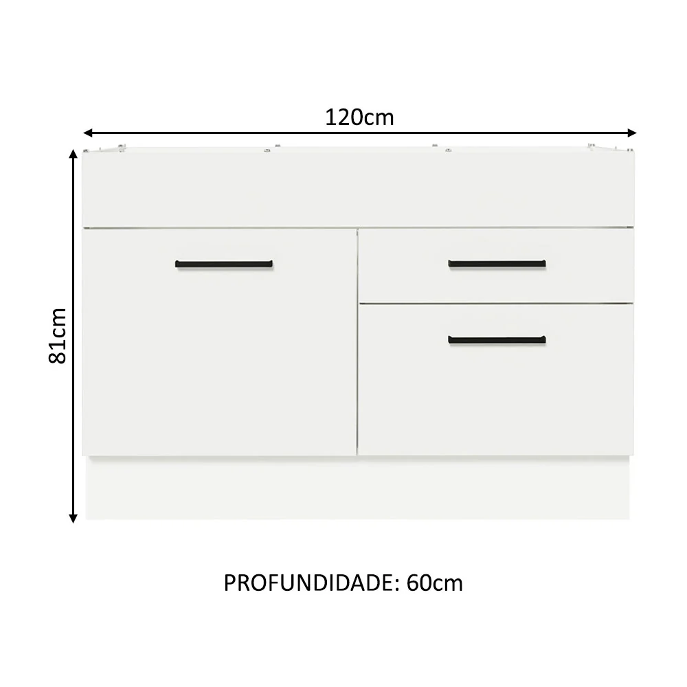 Balcão Gabinete de Pia 120 x 60 cm 1 Porta 2 Gavetas Branco (Sem Tampo) Agata Madesa - Image 2