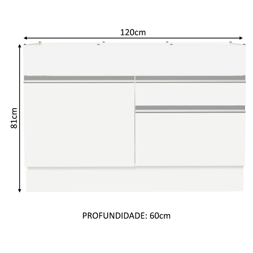Balcão Gabinete de Pia 120 x 60 cm 1 Porta 2 Gavetas Branco (Sem Tampo) Glamy Madesa - Image 2