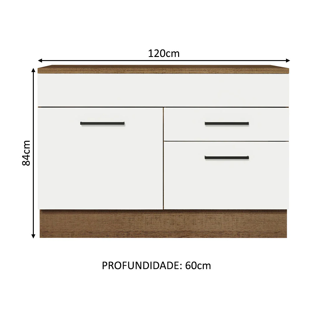 Balcão Gabinete 120 x 60 cm 1 Porta 2 Gavetas Rustic/Branco (Com Tampo) Agata Madesa - Image 2