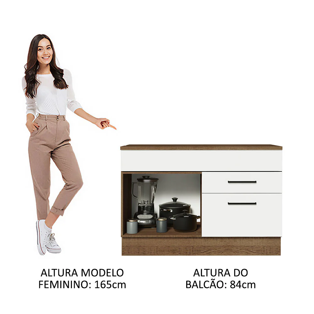 Balcão Gabinete 120 x 60 cm 1 Porta 2 Gavetas Rustic/Branco (Com Tampo) Agata Madesa - Image 4