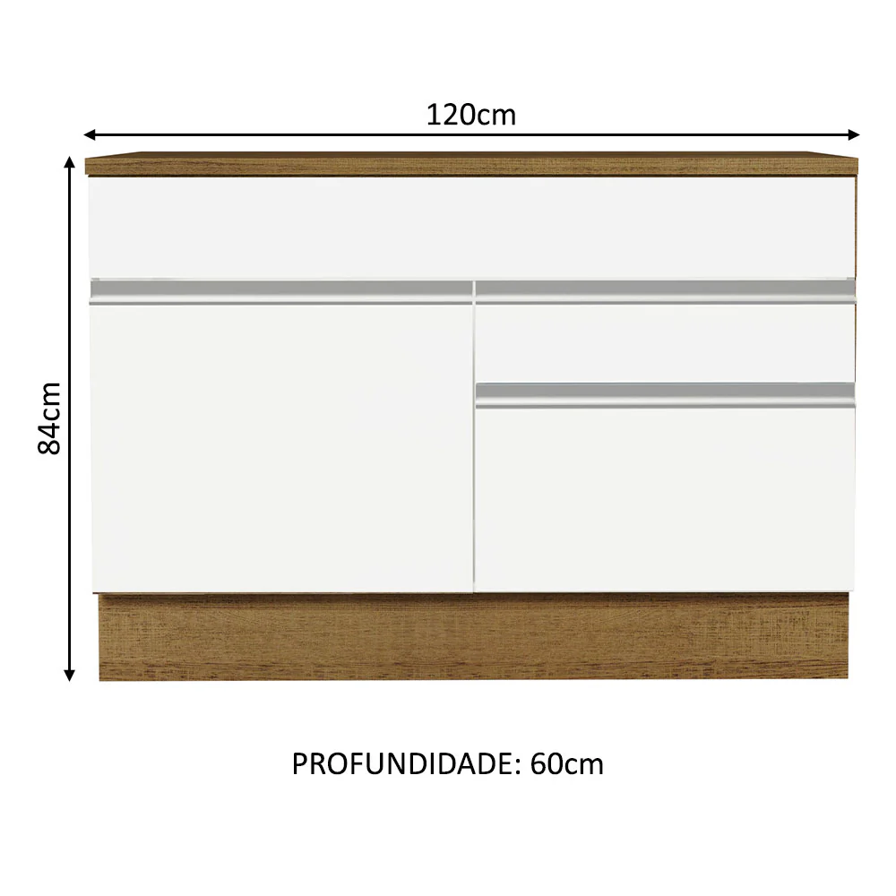 Balcão Gabinete 120 x 60 cm 1 Porta 2 Gavetas Rustic/Branco (Com Tampo) Glamy Madesa - Image 2
