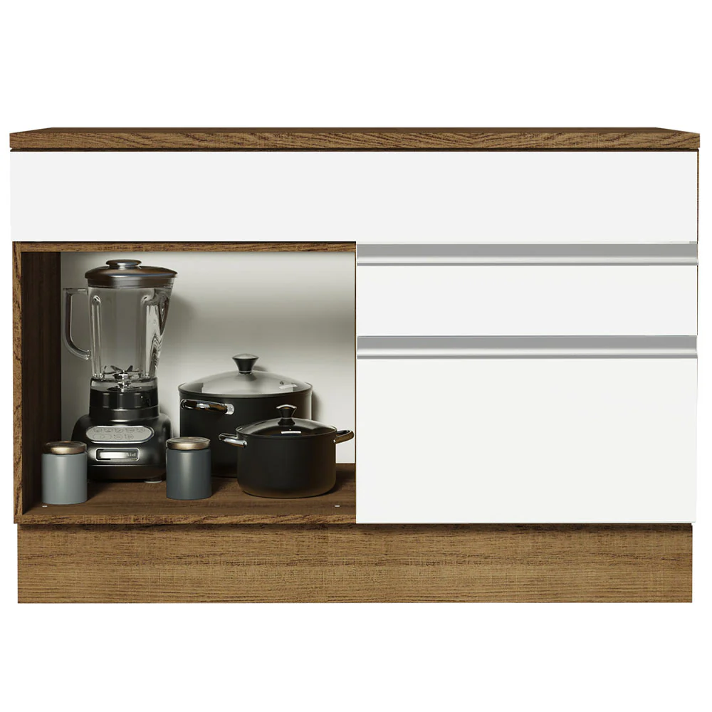 Balcão Gabinete 120 x 60 cm 1 Porta 2 Gavetas Rustic/Branco (Com Tampo) Glamy Madesa - Image 3