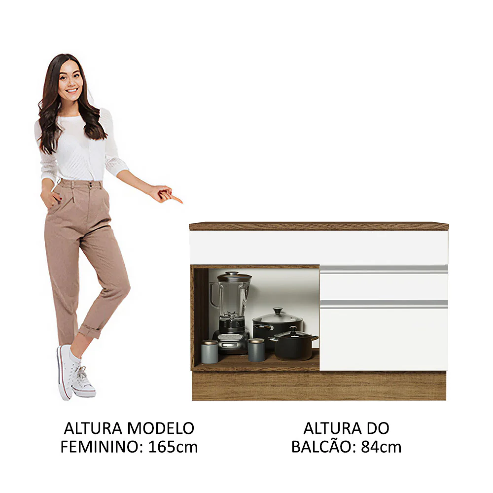 Balcão Gabinete 120 x 60 cm 1 Porta 2 Gavetas Rustic/Branco (Com Tampo) Glamy Madesa - Image 4