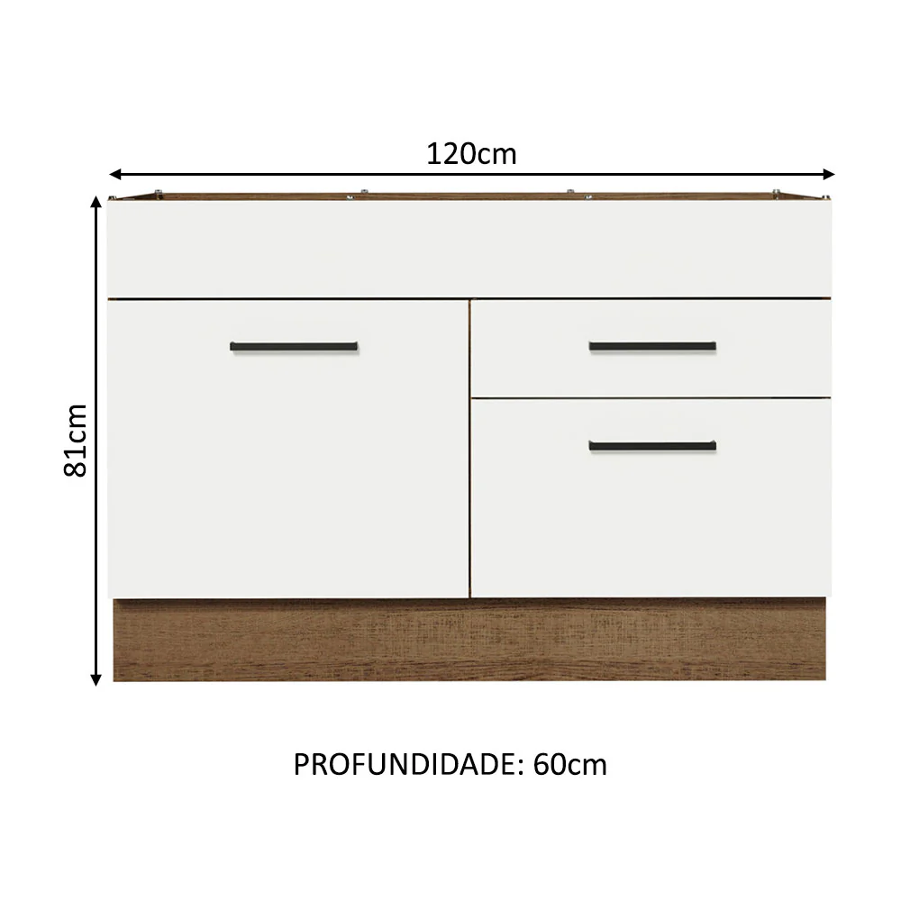 Balcão Gabinete de Pia 120 x 60 cm 1 Porta 2 Gavetas Rustic/Branco (Sem Tampo) Agata Madesa - Image 2