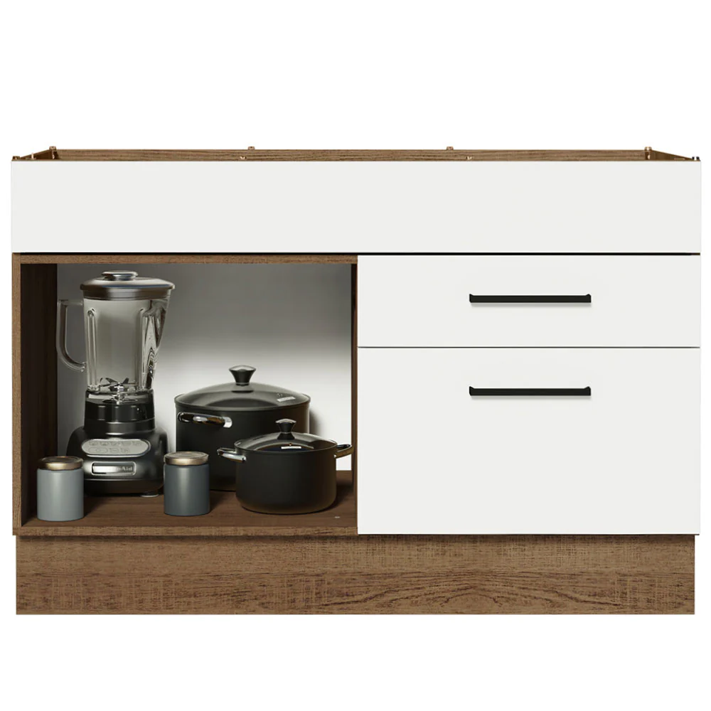 Balcão Gabinete de Pia 120 x 60 cm 1 Porta 2 Gavetas Rustic/Branco (Sem Tampo) Agata Madesa - Image 3