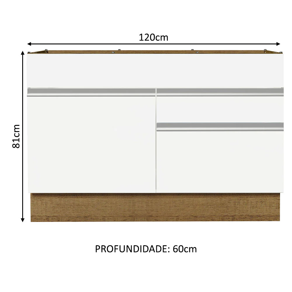 Balcão Gabinete de Pia 120 x 60 cm 1 Porta 2 Gavetas Rustic/Branco (Sem Tampo) Glamy Madesa - Image 2