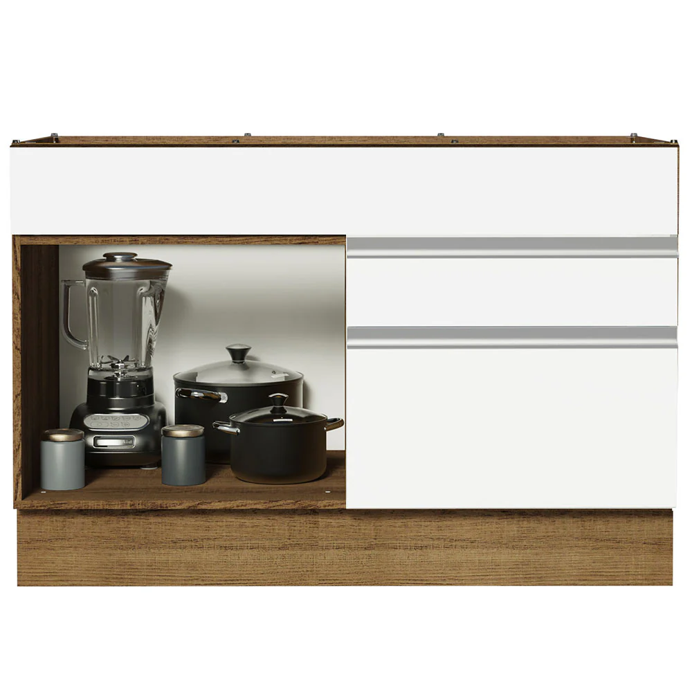 Balcão Gabinete de Pia 120 x 60 cm 1 Porta 2 Gavetas Rustic/Branco (Sem Tampo) Glamy Madesa - Image 3