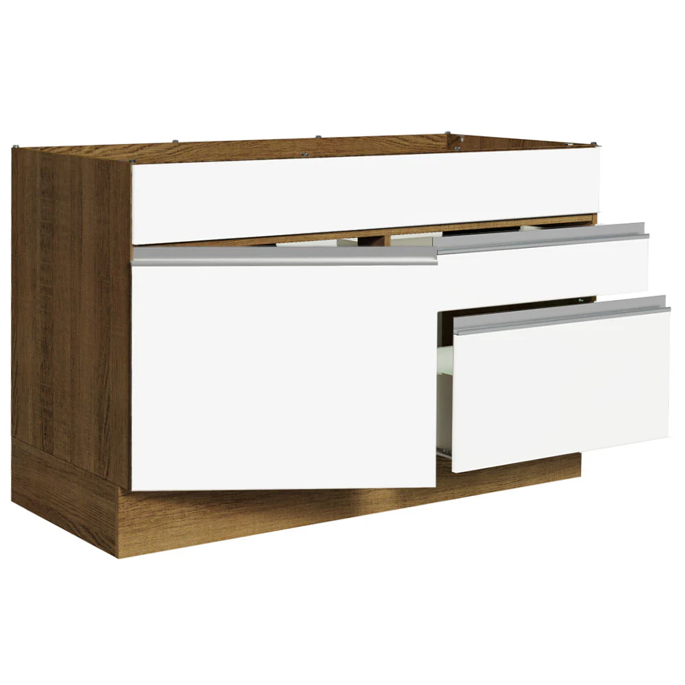 Balcão Gabinete de Pia 120 x 60 cm 1 Porta 2 Gavetas Rustic/Branco (Sem Tampo) Glamy Madesa - Image 5