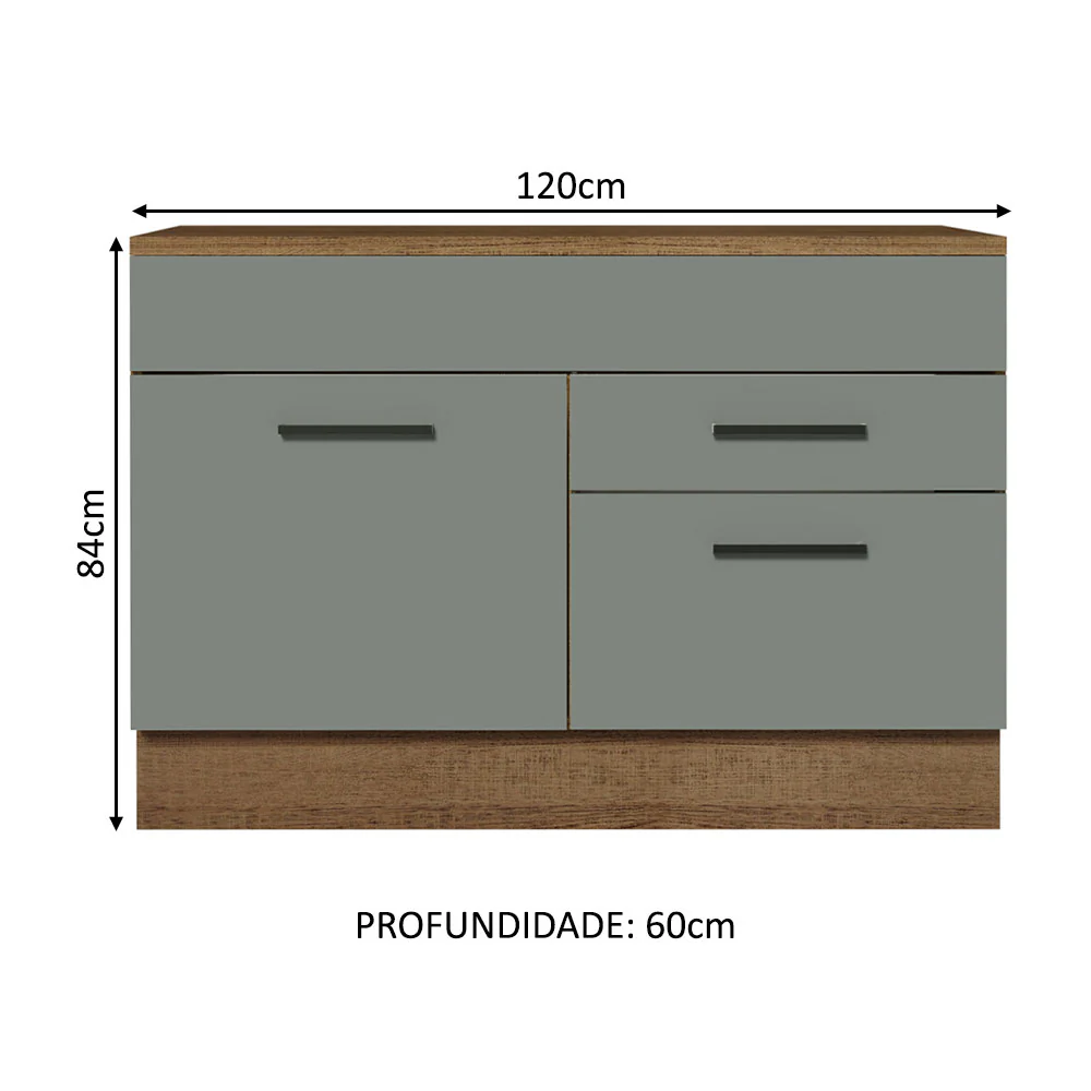 Balcão Gabinete 120 x 60 cm 1 Porta 2 Gavetas Rustic/Cinza (Com Tampo) Agata Madesa - Image 2
