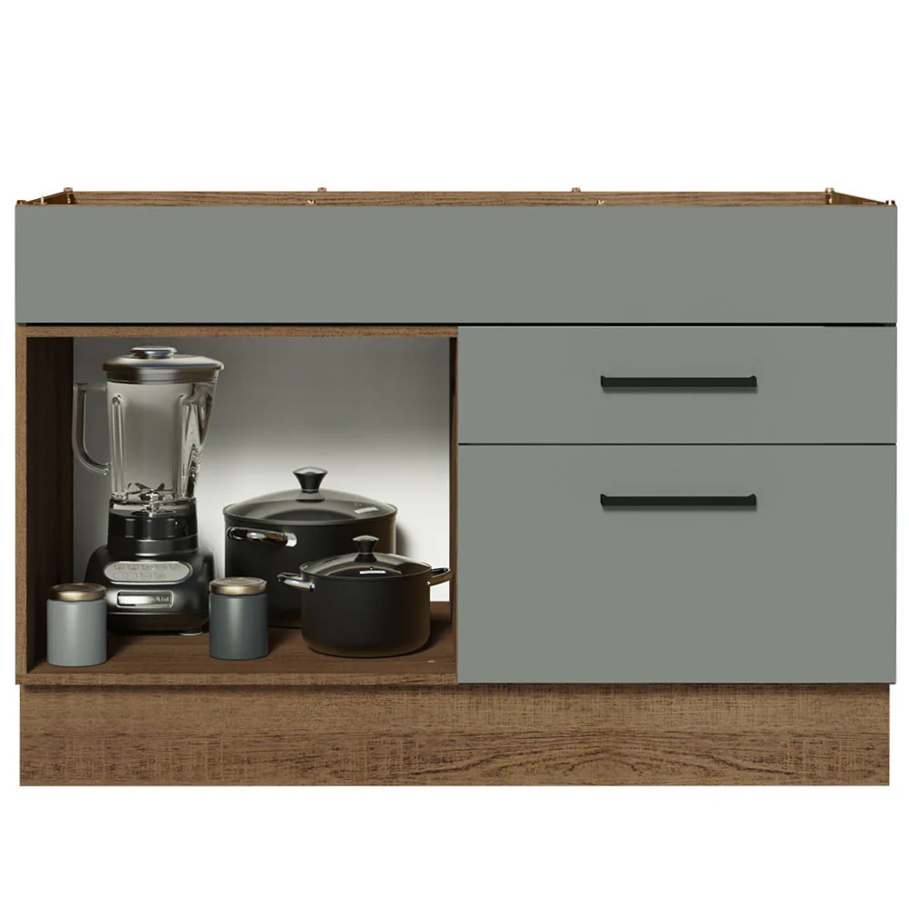 Balcão Gabinete de Pia 120 x 60 cm 1 Porta 2 Gavetas Rustic/Cinza (Sem Tampo) Agata Madesa - Image 3