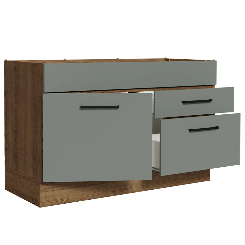 Balcão Gabinete de Pia 120 x 60 cm 1 Porta 2 Gavetas Rustic/Cinza (Sem Tampo) Agata Madesa - Image 5